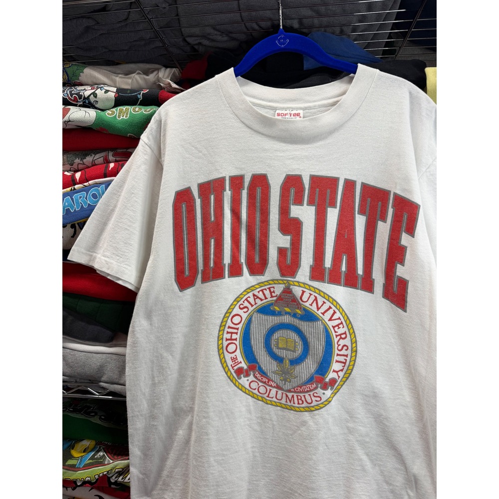 Vintage Ohio State University T Shirt Tee Jays Single Stitch White Men Large